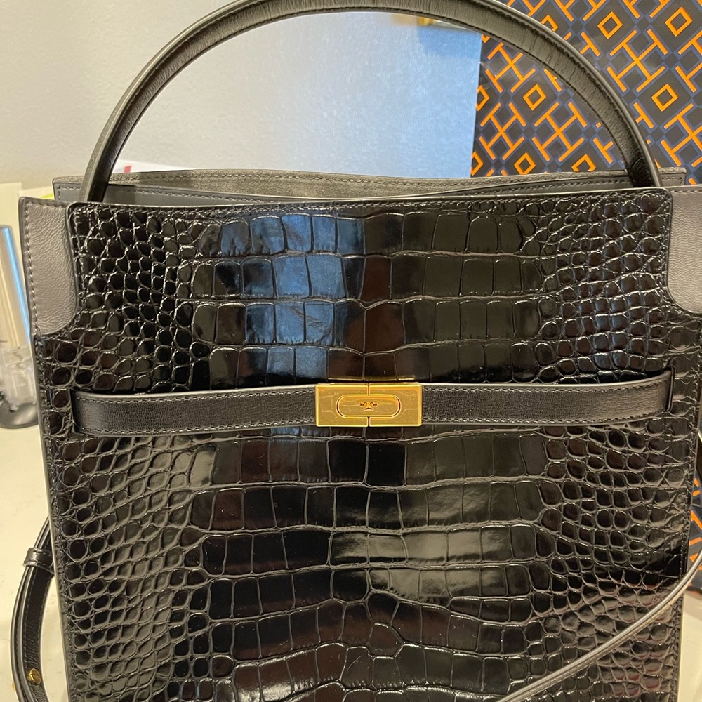 NEW TORY BURCH BLACK EMBELLISHED DOUBLE LEATHER BAG LEE RADIZWILL COLLECTION